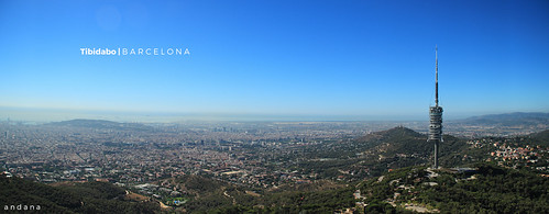 barcelona spain tibidabo hill panoramic view church statue park
