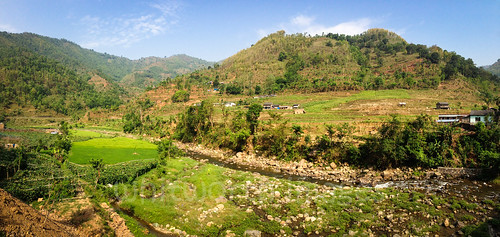 nepal houses summer green rural buildings river asia stream village rice farm hills valley lush himalayas agricultural paddies indiansubcontinent kumpur dhadhing