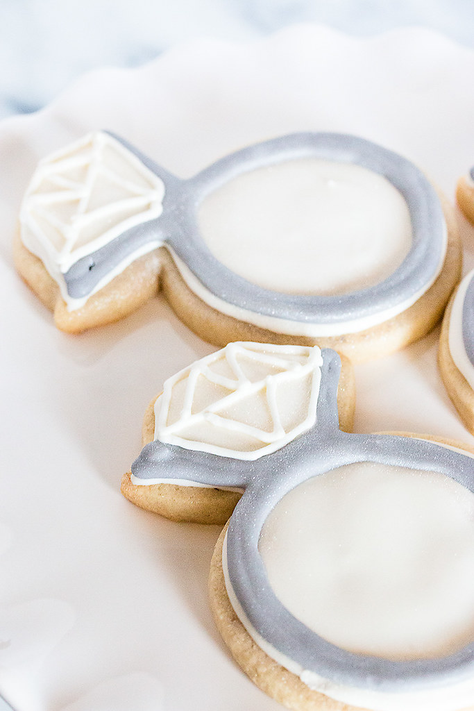 Diamond Ring Royal Icing Engagement Cookies - recipe & step by step tutorial