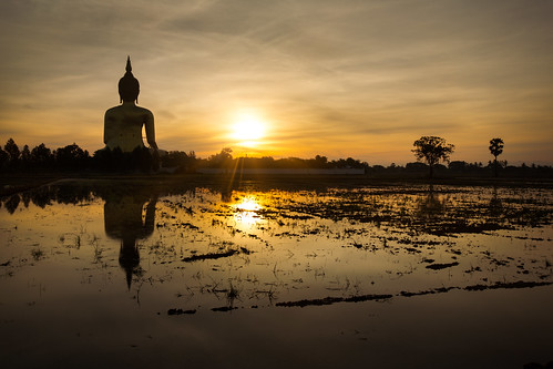 travel sky sculpture tree tourism nature face field statue architecture sunrise landscape asian thailand temple gold golden back big asia rice outdoor buddha background buddhist traditional religion culture buddhism icon thai meditation wat filed largest