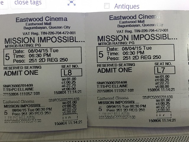 movie tickets, mission impossible