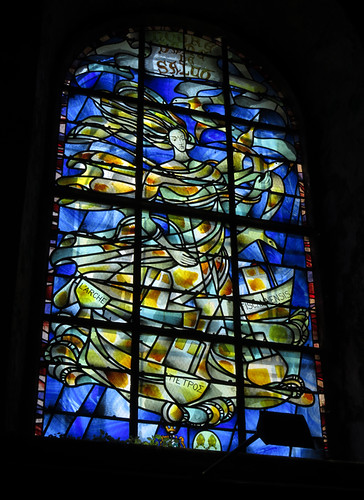 A stained glass window the chapel at Cap Fagnet on the Normandy Coast of France