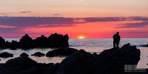 sea man sunrise colorful catalonia capdecreus afsalt