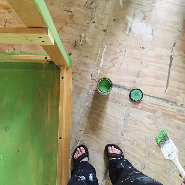 I've been working in earnest in the studio renovations this week. We have an insulation guy lined up FINALLY (this has been a major stumbling block), so I've been picking out floors, ceiling fans, & painting some furniture. Hoping that once I'm insulated
