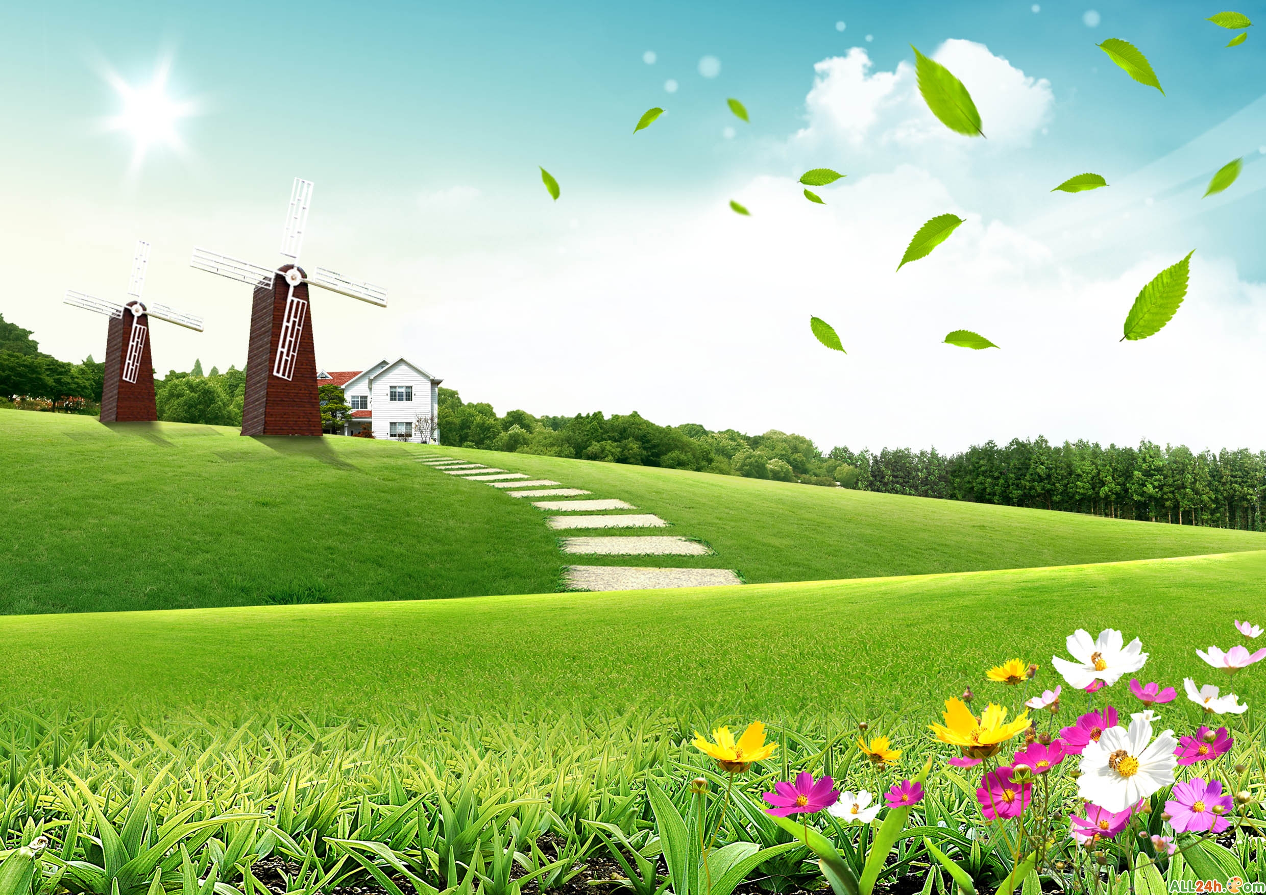 PSD - FREE - PSD free hình nền thiên nhiên cối xay gió | Diễn đàn đồ họa -  Học thiết kế đồ họa | Photoshop24h