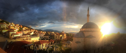 old sunset panorama apple landscape town pano mosque prizren kosovo iphone prezren