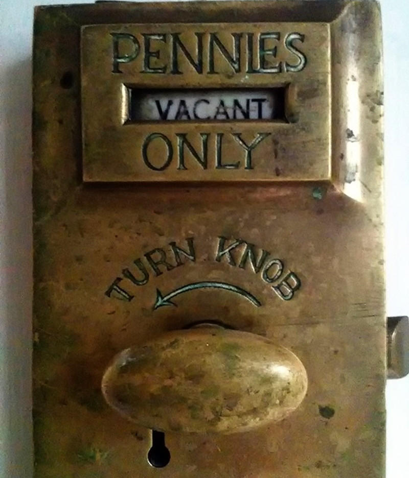 John Nevil Maskelyne's door lock for pay toilets in the late 19th century