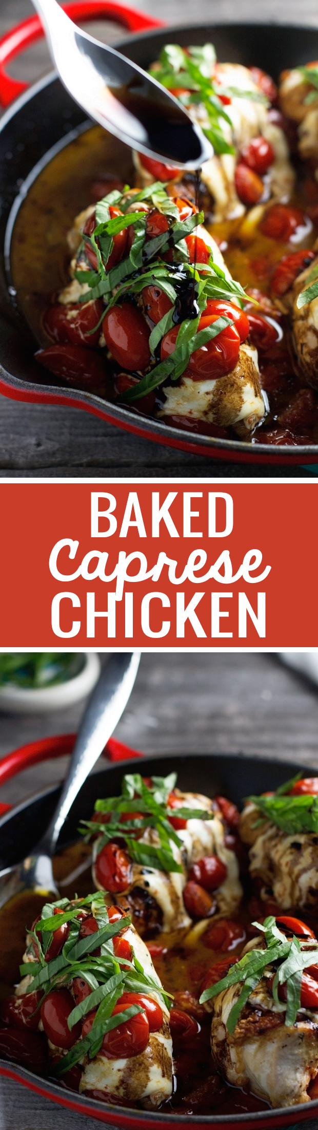 Baked Caprese Chicken - with the most delicious balsamic reduction of your LIFE. Ready in under an hour and perfect and so DELICIOUS! #caprese #bakedcapresechicken #chickendinner #capresechicken | Littlespicejar.com