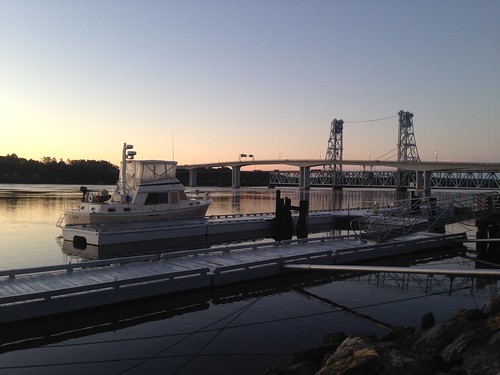 park bridge me sunrise boats bath waterfront maine running