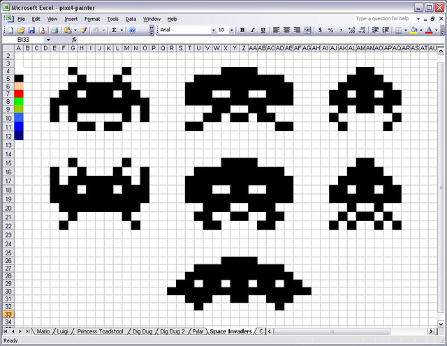 Space Invaders in an Excel Spreadsheet