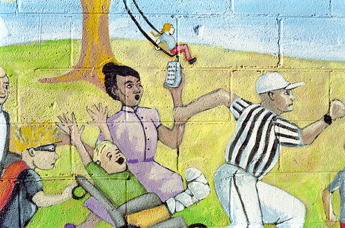 referee mural cellphone superhero chase swingset handicap