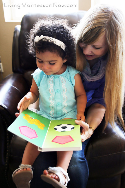 Grandma and Granddaughter Reading Montessori Shapes Work