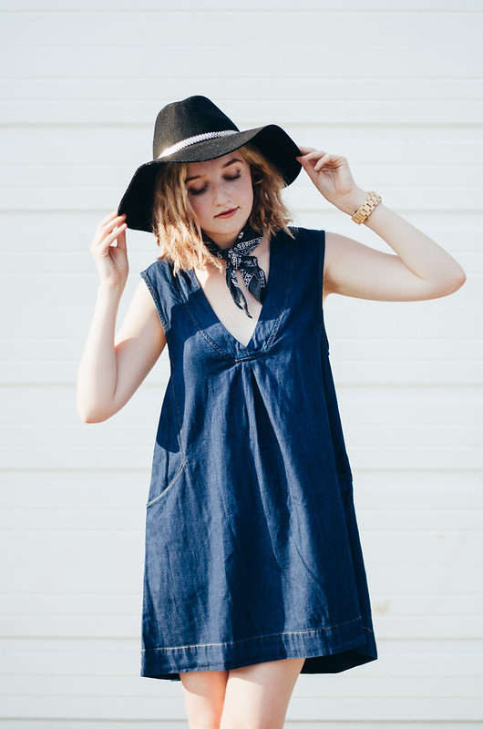 Denim Dress and Bandana Neck Tie from Free People and Jord Wooden Watch on juliettelaura.blogspot.com