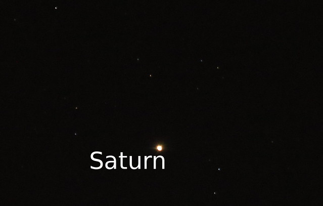 Saturn adjacent to the constellation Libra tonight, just off the zenith.