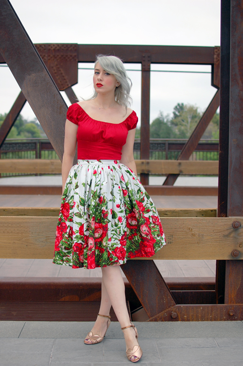 Pinup Girl Clothing Jenny skirt in Red Floral Border print