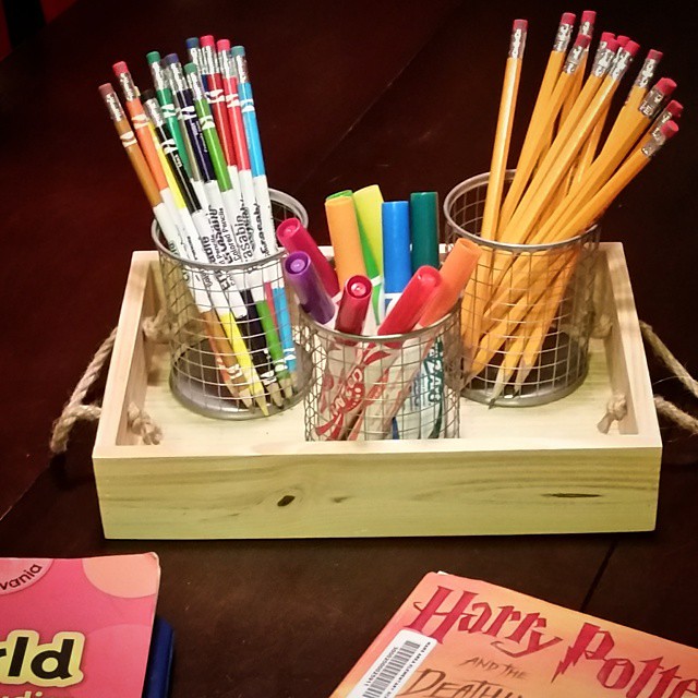 It only took 5 years to do it, but we finally have a homework caddy! I was so sick of searching for sharpened pencils and art supplies. Really hoping that this makes life just a bit easier. Thank you, Target Dollar Spot! Grand total? $6! #organization