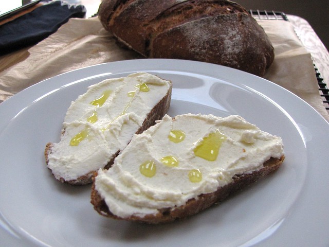 Ricotta on toast with olive oil and salt