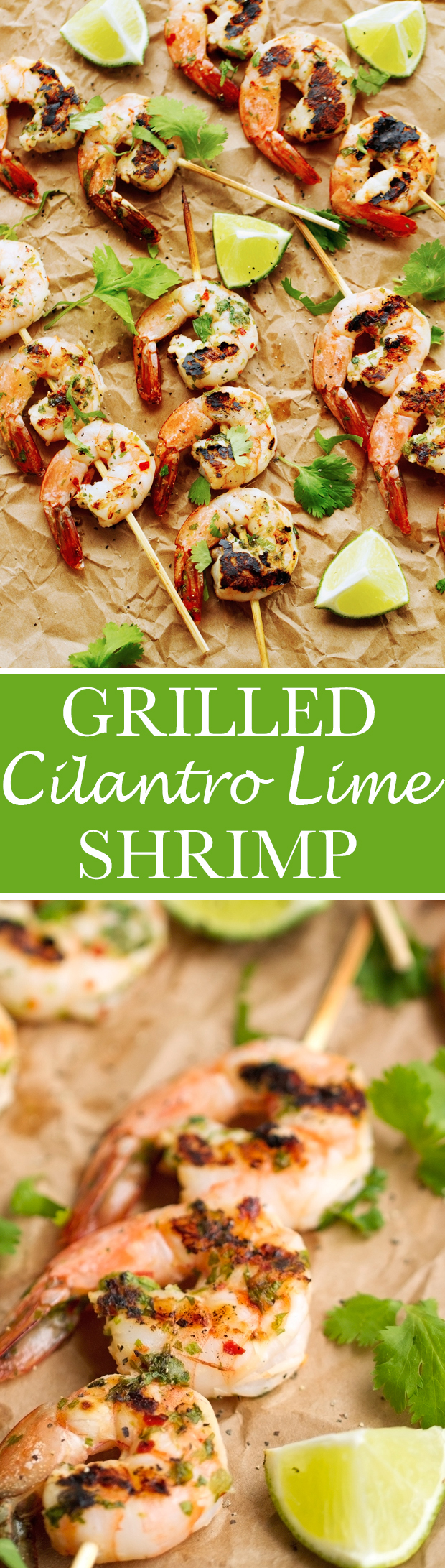 Grilled Cilantro + Lime Shrimp Skewers that are perfect for grilling this summer! Easy to make and less than 10 ingredients! #shrimpkabobs #shrimpskewers #grilledshrimp | Littlespicejar.com