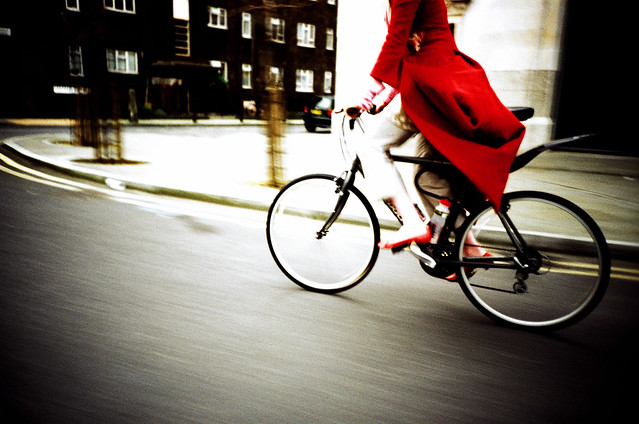 Red Color in Street Photography - Imogen Heap Cycling though London