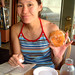 on her birthday, with james clavell and a donut   dscf0112
