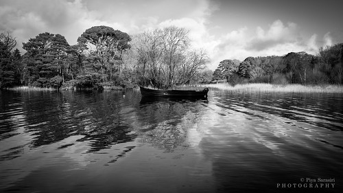 ireland kerry killarney killarneynationalpark blackandwhite monochrome landscapephotography lake boat serene