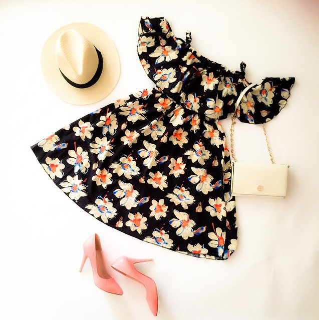 cute & little blog | petite fashion | black floral cold shoulder ruffle dress | spring summer outfit