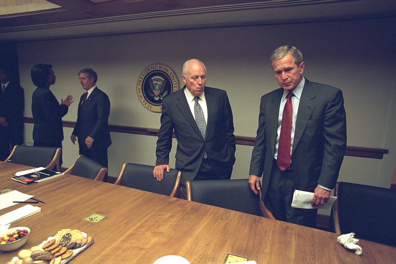 President Bush with Vice President Cheney and Senior Staff in the President's Emergency Operations Center (PEOC)