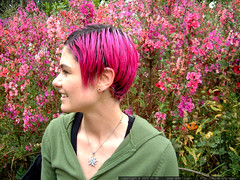 profile of pink hair amidst the pink flowers   dscf5253 