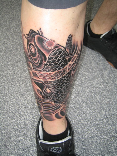 Koi Tattoo Black And Grey Leg