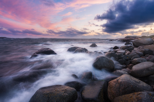 ocean sunset storm water colors clouds coast rocks waves sweden windy smoky särö canon6d västerskogar