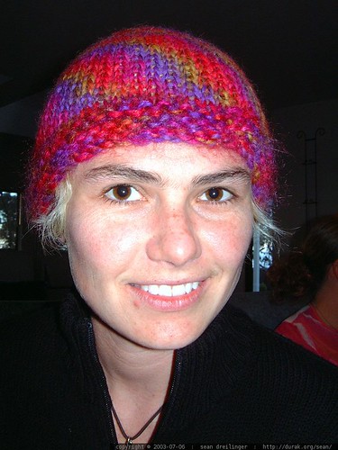 rachel wearing a hat that she knit   dscf5766