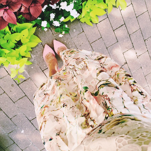 cute & little blog | petite fashion | sheer lattice floral skirt, pink pumps | spring summer outfit