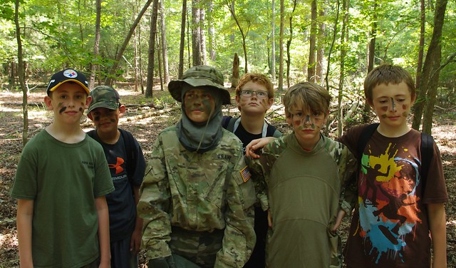 Muddy faced hikers at York River State Park, Virginia