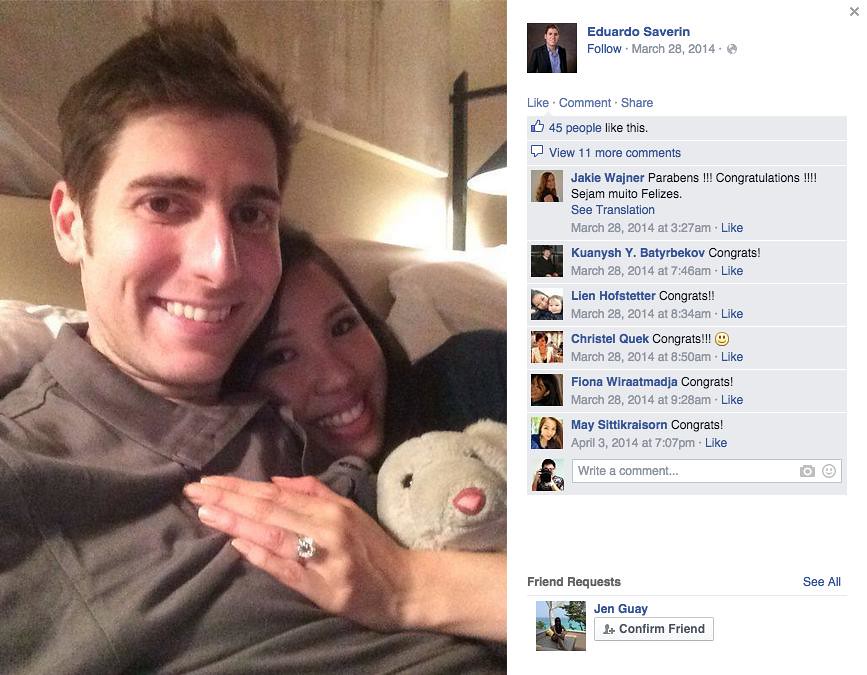 Who precisely did Facebook co-founder, Eduardo Saverin, get engaged to? Rachel Kum or Elaine Andriejanssen? - Alvinology