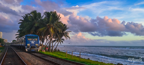 sunset sea cloud plant beach train srilanka seashore colombo westernprovince