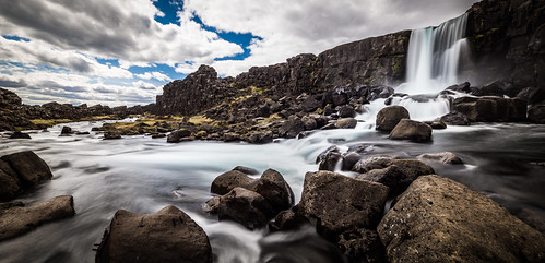 panorama rock river waterfall iceland long exposure angle stitch wide smooth parliament valley thingvellir