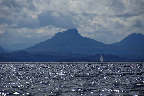 Stac Pollaidh, with yacht running down wind
