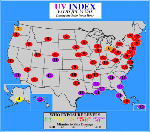 UV Index Map July 29 2015
