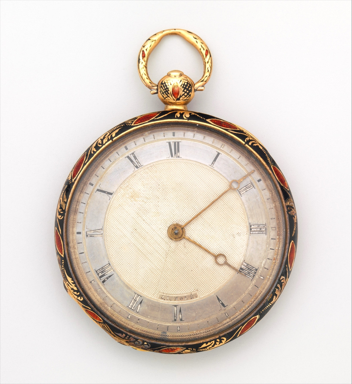 1830. Watch. Swiss, Geneva. Case of gold and enamel, with floral design; jeweled movement, with cylinder escapement. metmuseum
