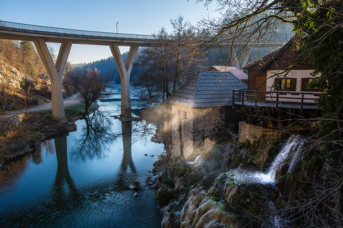 rastoke slunj croatia hrvatska morning haze fog autumn winter 2016 river waterfall slap vodopad