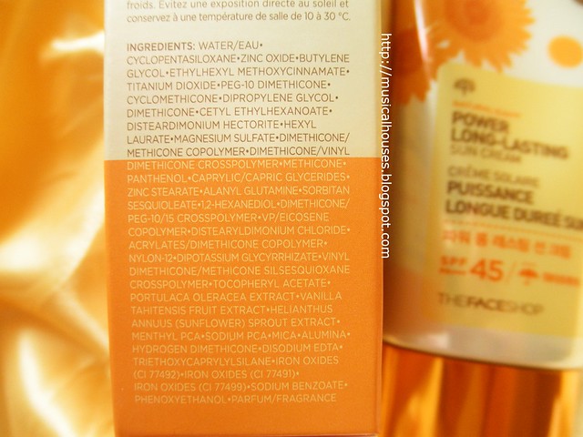 The Face Shop Sunscreen Natural Sun Power Long Lasting Ingredients