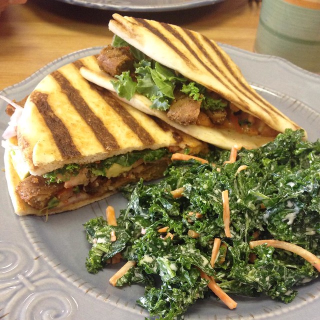 My husband and I were child-free for the afternoon so we had a delicious lunch at Killer Vegan in Union, NJ. I had the Killer Panini for the first time. It was so delicious and reminded me of the seitan wraps I made for road trips. My husband had the Guns