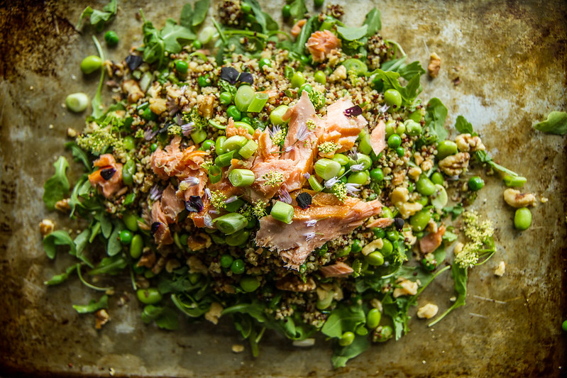 Fresh Mint Quinoa Salad with Edamame, Peas and Smoked Salmon
