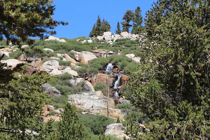 The waterfall on Cottonwood Creek where the trail drops down out of the main lakes basin