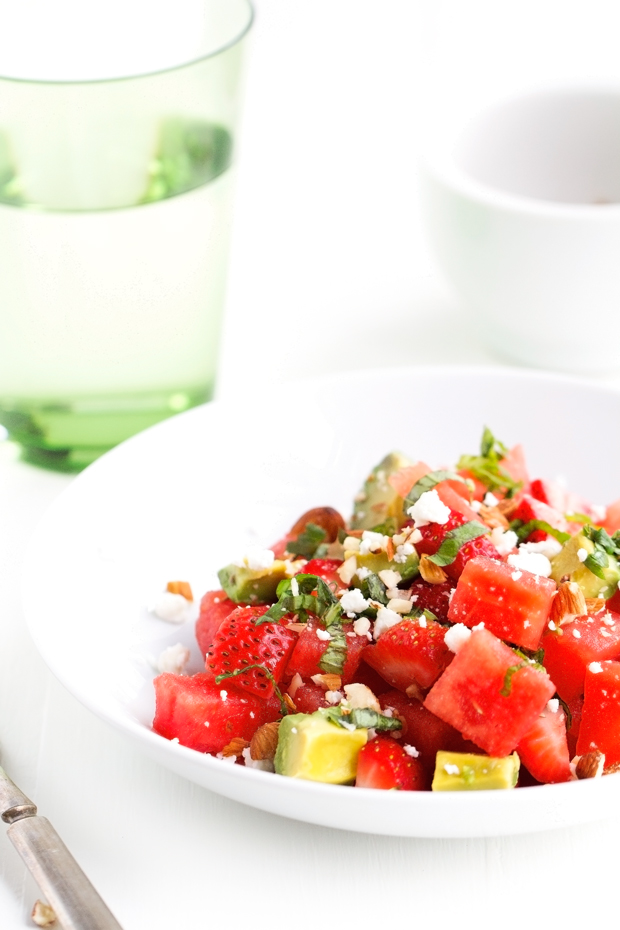 Strawberry Watermelon Feta Salad - The MOST refreshing salad that's perfect to serve for the 4th of July! #4thofjuly #watermelon #watermelonsalad #watermelonfetasalad | Littlespicejar.com