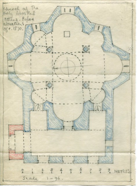 David Talbot-Rice's archive includes notes and diagrams, such as this plan of the Church of the Holy Apostles in Athens, attempting to record the state of the building before 19th-century alterations. David-Talbot Rice Archive 19686380336, courtesy of the Barber Institute of Fine Arts, made available digitally by the Birmingham East Mediterranean Archive.