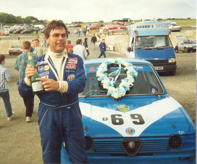 Alan Marshall, after one of his early successes with an Alfasud Ti at Lydden Hil in July 1989. He later raced a 33 and 75 3 litre scoring several race wins.
