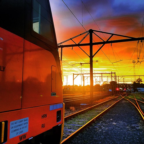 railroad yard train sunrise dawn suburban traintracks railway passenger waratah aset