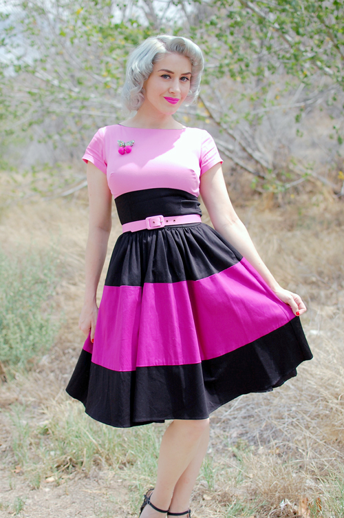 Pinup Girl Clothing Amanda dress in Black and Pink