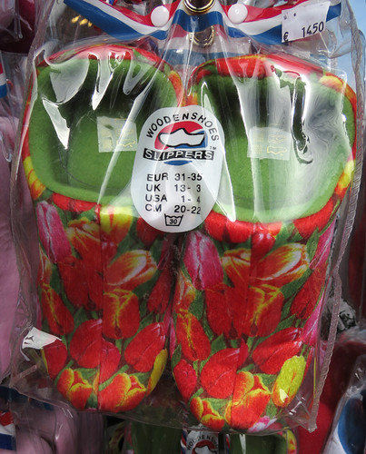 Fuzzy Wooden Shoe Slippers with a Tulip Pattern